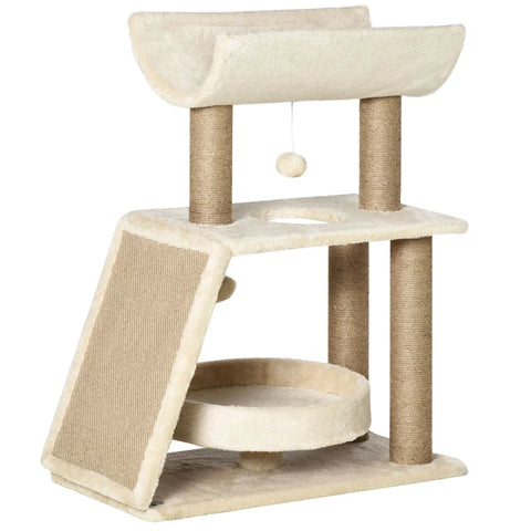 Rootz Cat Scratching Post - Including Toys - Cat Bed - Chipboard - Plush - Sisal - Light brown - 60 Cm X 30 Cm X 76 Cm
