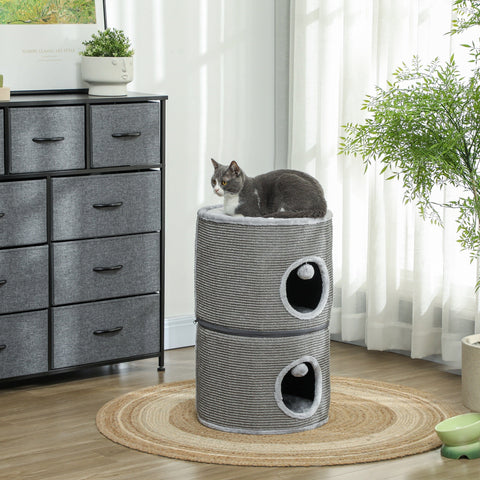 Rootz Modular Cat Tower - Scratch Bin - Cat Activity Center - Removable Zipper - Sisal Protection - Ø 42 x 69h cm - Grey