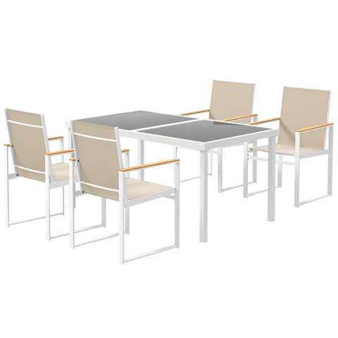 Rootz 5-Part Eating Set - Outdoor Table - Weather-Resistant Terrace Furniture - Hardened Glass Surface - 150cm x 87cm x 72cm