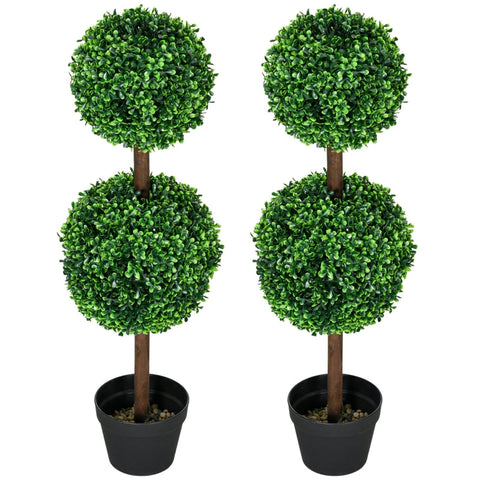 Rootz Artificial Boxwood Set - Fake Plants - Faux Shrubs - No Maintenance - 90cm Height - Ø20 cm & Ø25 cm Spherical Socket - Ø18 x 14 cm Pot