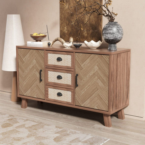 Rootz Stylish Sideboard - Storage Cabinet - Elegant Buffet - Timeless Design - Herringbone Pattern - 120L x 40W x 84H cm