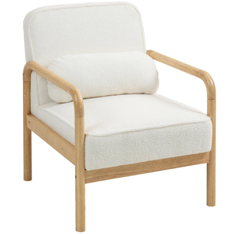 Rootz Akzentstuhl - Upholstered Chair - Modern Lounge Seating - White and Brown Bouclé Fabric - Stable Rubber Wood Frame - 67cm x 80cm x 83cm
