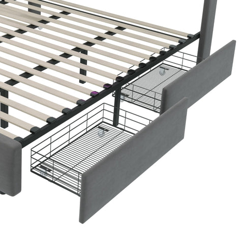 Rootz Gray Double Bed - USB Charging Headboard - LED Light - Storage Drawers - Eco-Friendly - 222L x 148.5W x 113H cm