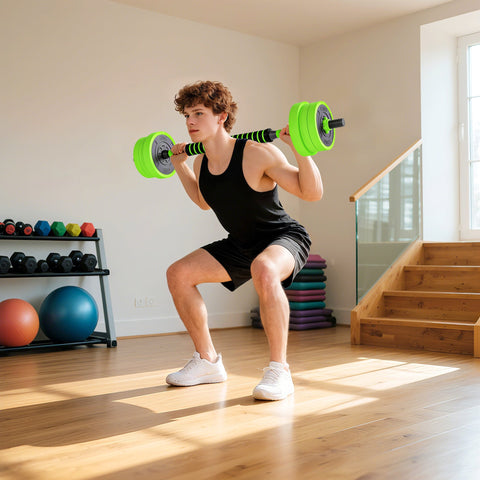 Rootz 4 in 1 Dumbbells Set 20kg Green – Adjustable Dumbbell, Barbell – Kettlebell – Push-Up Handles – Full Body Workout – Space-Saving – Dumbbell Bar 46cm