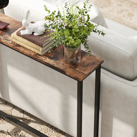 Rootz Slim Console Table with Charging Station - Industrial Side Table - Narrow Hallway Table - Built-in Charging Ports - 160cm x 80cm