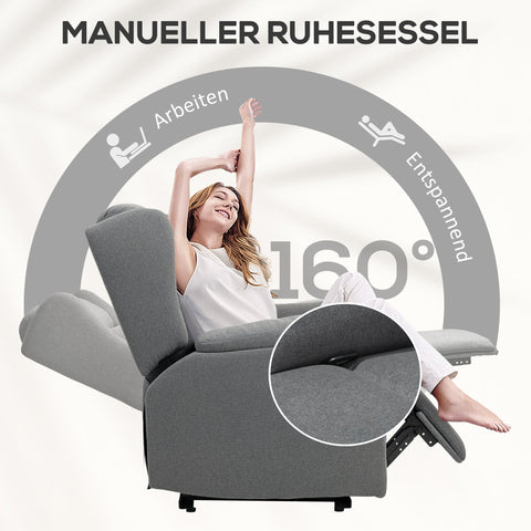 Rootz Adjustable Relaxation Armchair - Upholstery Chair - Recliner Chair - 160° Tilt for Comfort - 80x94x101cm Seated, 80x167x74cm Reclined, Grey