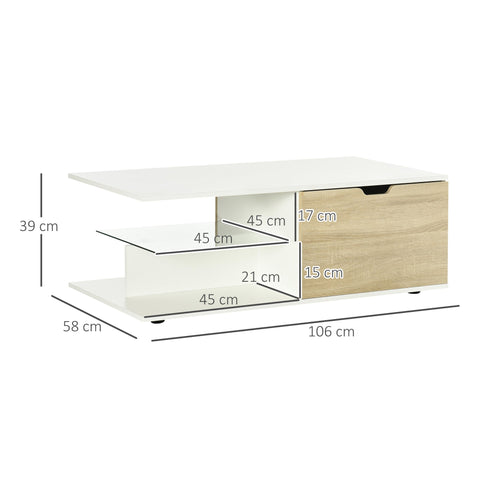 Rootz Rectangular Coffee Table - Modern Table - Stylish Coffee Tables - Two Drawers & Storage - 106cm x 58cm x 39cm