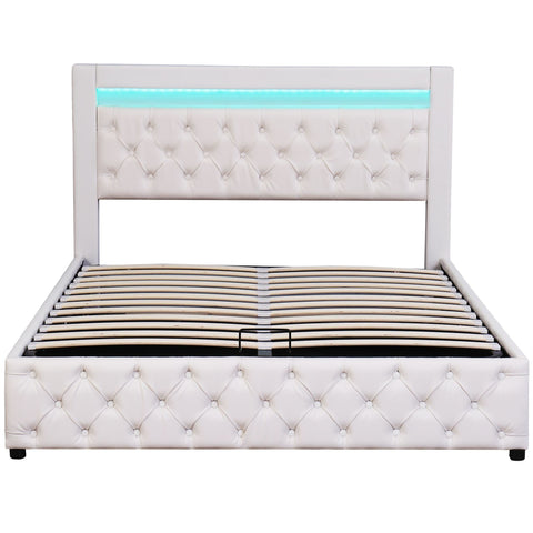 Rootz Upholstered Bed - Platform Bed - Storage Bed - LED Lighting - 207cm x 162cm x 100cm