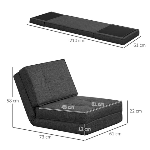 Rootz Convertible Armchair - Foldable Guest Mattress - Adjustable Backrest - High Comfort Foam - 61L x 73W x 58H cm