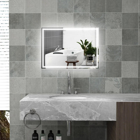 Rootz Bathroom Mirror - LED Bathroom Mirror - Wall Mirror - LEDs. Touch Switch - Glass - Aluminum - White - 50cm x 70cm x 4cm