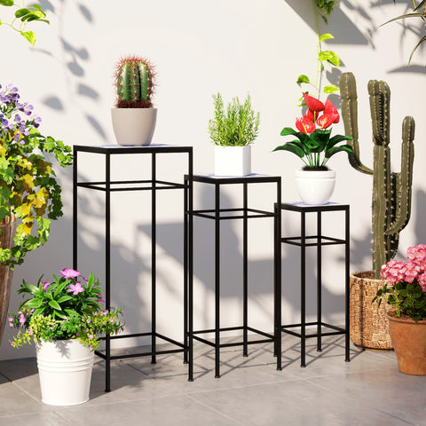 Rootz 3 Piece Plant Stand Set - Flower Display - Exhibition Shelf - Rust-Resistant - 28x28x71cm, 23x23x61cm, 18x18x51cm