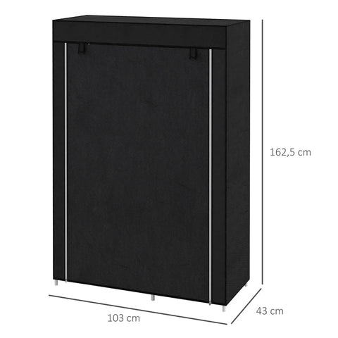 Rootz stoffen kast - stoffen kast - stoffen kast - opbergoplossing - 6 planken - 1 kledingroede - niet-geweven stof - zwart - 103L x 43W x 162,5H cm