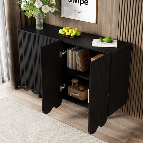 Rootz Sideboard with Teardrop Carving - Molded Doors - Buffer Hinge - Quiet Operation - 120x37.5x80.8 cm - Black