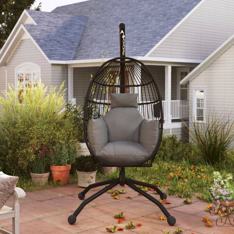 Rootz Hanging Outdoor Swing Chair - Foldable Basket Seat - Egg Chair - Comfort with Cup Holder - 120cm x 88cm x 192cm
