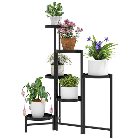 Rootz Flower Pot Stand - Plant Stand - Corner Plant Rack - Adjustable Levels - Rust Resistant Metal - 60l x 40b x 80H cm