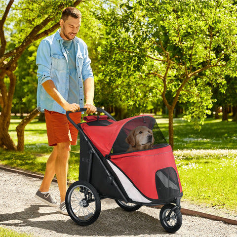 Rootz Dog Buggy - Pet Stroller - Animal Carriage - Foldable Steel Frame with Lying Pillow - Red/Black - 111cm x 70cm x 97.5cm