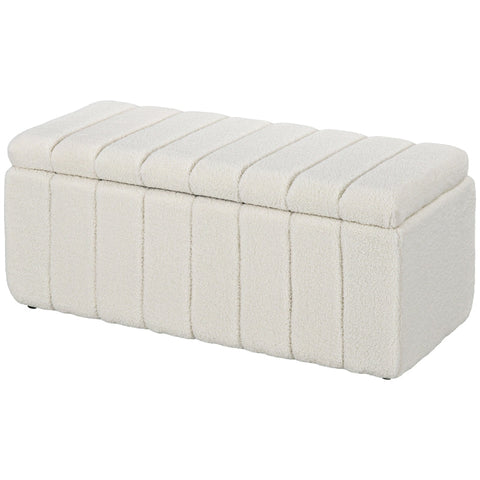 Rootz Upholstered Bench with Storage - Bed Bench - Window Seat - Cream White - Solid Wood Frame - 102cm x 45cm x 46cm