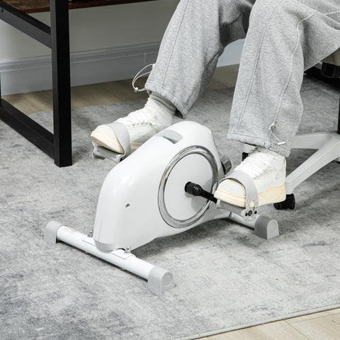 Rootz Mini Home Trainer - Under-the-Desk Foot Pedal - Arm & Leg Exercises - 8 Resistance Levels - Steel, White - 48cm x 43cm x 31cm