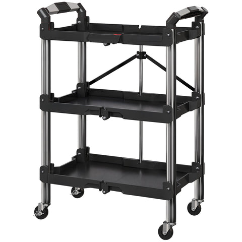 Rootz Tool Trolley - Foldable Tool Cart - Rolling Tool Cart - Durable Storage Solution - 64cm x 37cm x 84cm