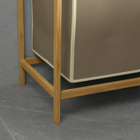 Rootz Laundry Basket - With 2 Laundry Bags - 1 Shelf - Bamboo - Drying Rack - Non-woven Fabric - Light Gray + Natural - 63.5 cm x 33 cm x 73 cm