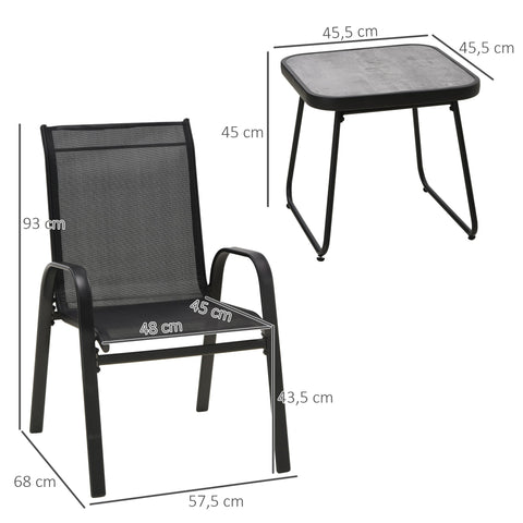 Rootz 3 Piece Garden Furniture Set - Patio Set - Outdoor Set - Stackable Chairs - 57.5W x 68D x 93H cm, Table 45.5L x 45.5W x 45H cm