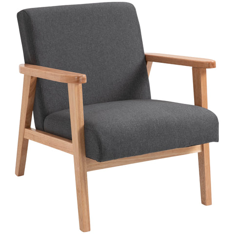 Rootz Lounge Chair - Relaxation Chair - Single Chair - High Comfort - Hevea Wood Frame - Dark Linen Fabric - 68.5cm x 78.5cm x 75cm
