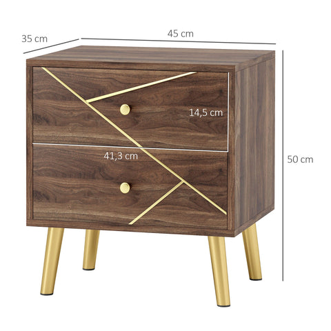Rootz Rome Bedside Table - Side Table - Nightstand - 2 Drawers for Ample Storage - 45 x 35 x 50 cm - Brown Wood Grain