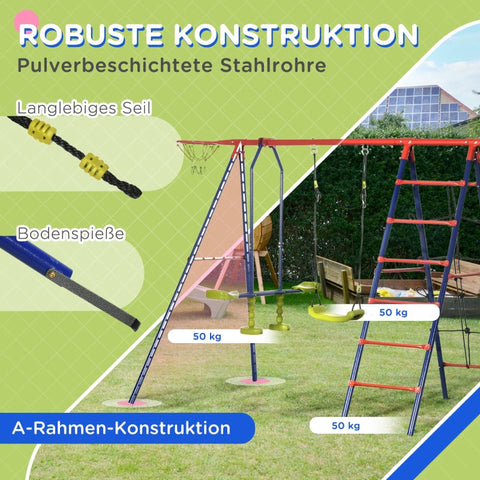 Rootz Swing Frame - Kids Playground Set - Children's Outdoor Playset - Durable Steel Frame - Adjustable Ropes - Multi-Activity Fun - 435cm x 135cm x 177cm
