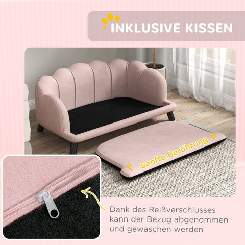 Rootz Comfortable Dog Sofa - Pet Couch - Plush Pet Bed - Solid Wood Legs - Moisture-Proof Design - Removable Washable Cover - Pink - 98.5cm x 60.5cm x 35.5cm
