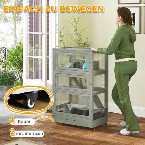 Rootz 4 Tier Wooden Hamster Cage - Rodent House - Small Animal Habitat - Easy Cleaning - 65 x 45 x 109 cm