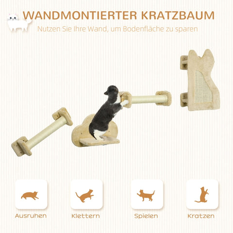 Rootz Cat Stairs - Cat Climbing Steps - Feline Wall Ladder - Space-Saving - Scratching Surfaces - Plush Platform - 44W x 22D x 28H cm