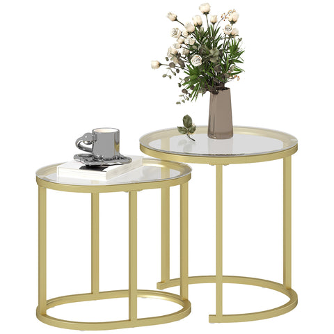 Rootz 2 Piece Set Coffee Table - Oval & Round Coffee Table - Stackable Tables - Space-Saving Design - Ø50 x 50.5h cm, 60l x 36b x 43.5h cm