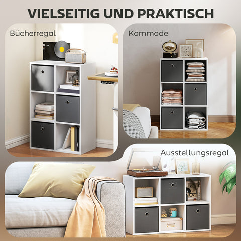 Rootz 6 Compartment Storage Shelf - Organizer - Display Unit - Scratch-Resistant - 53.7cm x 30cm x 79.8cm - Grey