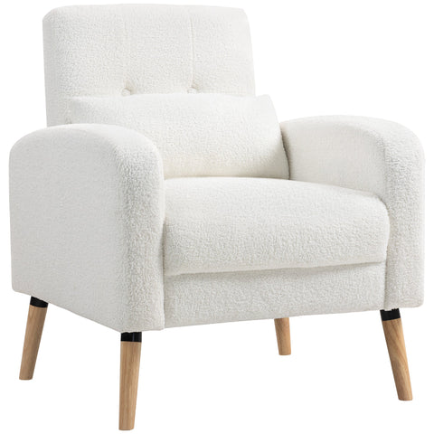 Rootz Modern White Armchair - Upholstered Seating - Living Room Chair - Lumbar Pillows Support - 76cm x 89.5cm x 53cm