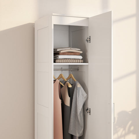 Rootz White Wardrobe Cabinet - Multi-Purpose Closet - Bedroom Storage Unit - Soft-Close Door - 40 x 52 x 180 cm