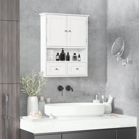 Rootz Wall Bath Cabinet - Bathroom Cabinet - White Storage Unit - Space-Saving Design - 50.8b x 17.8t x 66h cm