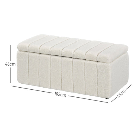 Rootz Upholstered Bench with Storage - Bed Bench - Window Seat - Cream White - Solid Wood Frame - 102cm x 45cm x 46cm
