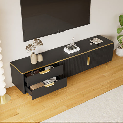 Rootz Elegant TV Cabinet - Black Media Console - Modern TV Stand - Ample Storage - 175L x 40W x 45H cm