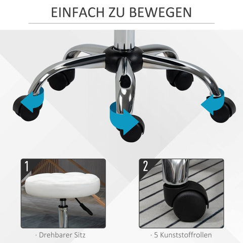 Rootz Swivel Stool - Rolling Stool - Height Adjustable Salon Stool - Faux Leather - Armless Design - Elegant Quilted Pattern - 35.5cm x 51-67cm