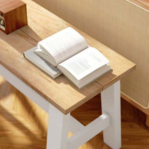 Rootz Bench for 2 - Brown and White-Look Seat - Dining & Living Room Bench - Stabilizing Crossbar - Rubber Wood - 95cm x 30cm x 45cm