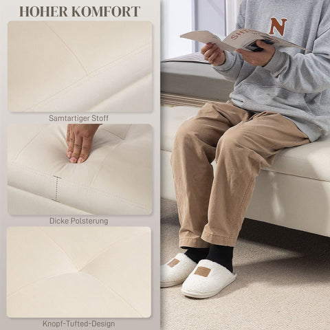 Rootz Upholstered Storage Bench - Bed Bench - Window Bench - Velvet-like Finish - 120cm x 44cm x 44.5cm