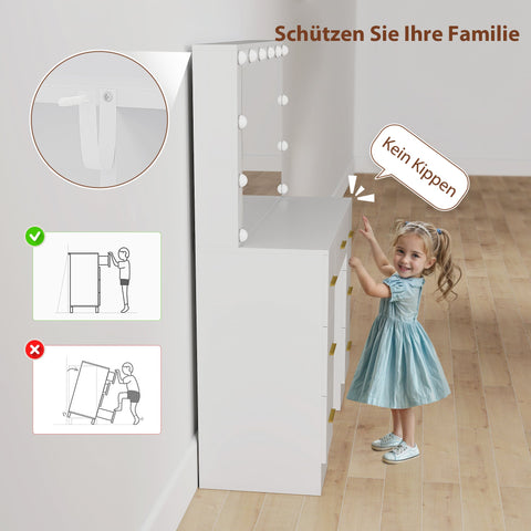 Rootz Dressing Table with Mirror - Vanity Table - Makeup Desk - 12 LED Lights - White Chipboard - 7 Drawers - 100cm x 40cm x 137cm