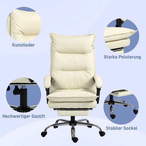 Rootz Ergonomic Office Chair - Computer Chair - Swivel Chair - Faux Leather - Adjustable Height - Beige - 66cm x 72cm x 130cm