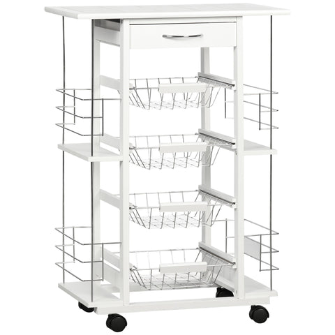 Rootz Serving Cart - Kitchen Cart - Storage Trolley - Multi-Storage - 57L x 37W x 83H cm Pine Wood & Tile