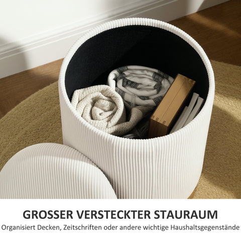 Rootz White Seat Stools - Storage Ottoman - Foldable Footrest - 30.6L Storage - Ø36 x 44 cm - Durable Cord & Steel Frame