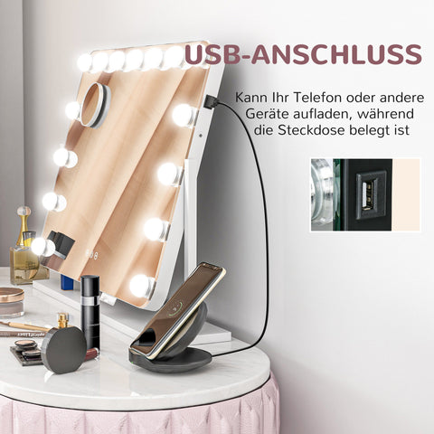 Rootz LED Cosmetics Mirror - Vanity - Makeup Mirror - Dimmable Touch Control - 3 Light Modes - USB - White - 62.5 x 49.5cm