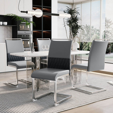 Rootz 4 Piece Modern Dining Chairs Set - Ergonomic Seats - Faux Leather - Optimal Comfort - 42L x 45W x 95H cm