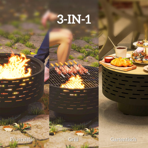 Rootz 3-in-1 Fire Bowl - Fireplace - Grill - Rust Resistant - Stainless Steel - 60cm x 60cm x 39cm