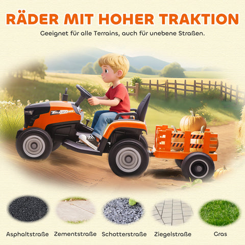 Rootz Electric Children's Tractor - Ride-On Toy - Remote Control Tractor - Soft Start Safety - 139cm x 58cm x 55cm - Ages 3-8 - Orange