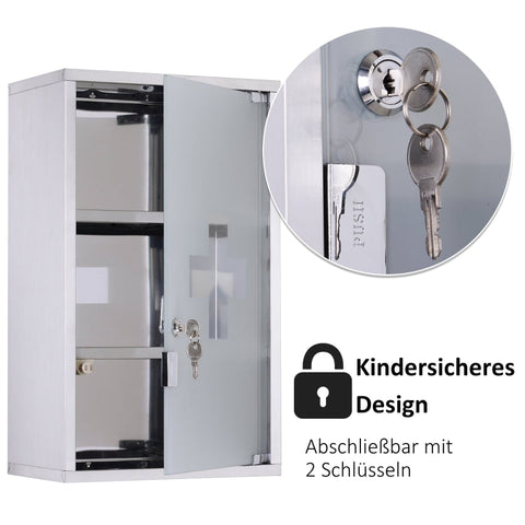 Rootz Medicijnkastje - EHBO-opslag - Veilig en duurzaam - Gemakkelijk te gebruiken - Roestvrij staal - 30 cm x 18 cm x 50 cm